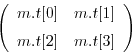 \begin{displaymath}\left(\begin{array}{cc}
m.t[0] & m.t[1]\vspace{0.2cm}\\
m.t[2] & m.t[3]\end{array}\right)\end{displaymath}